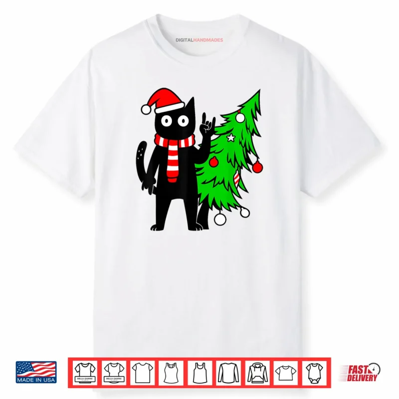 Christmas Cat Black Cat Tree Shirt