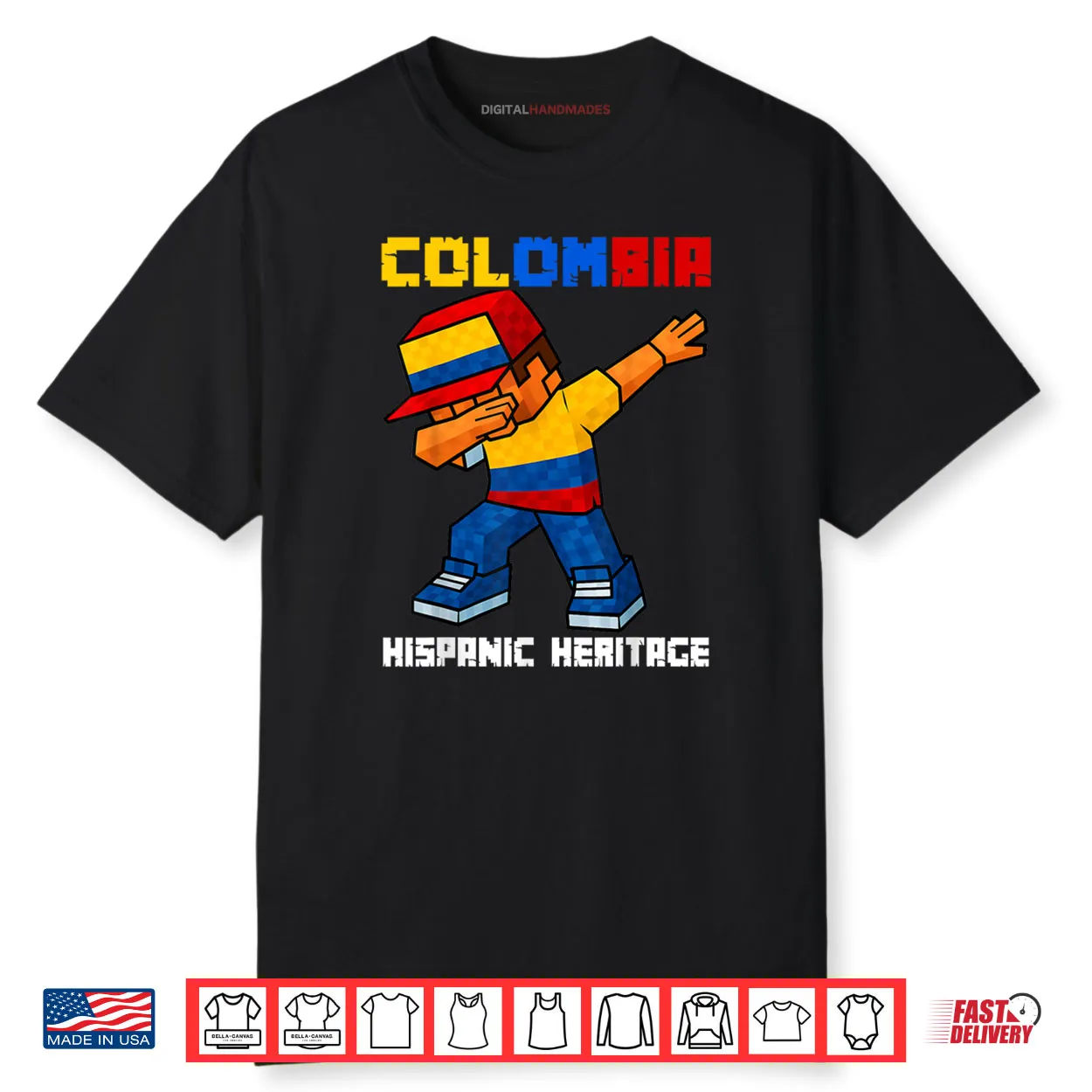 Colombia Dab Boy Game Pixel Hispanic Heritage Colombian Shirt