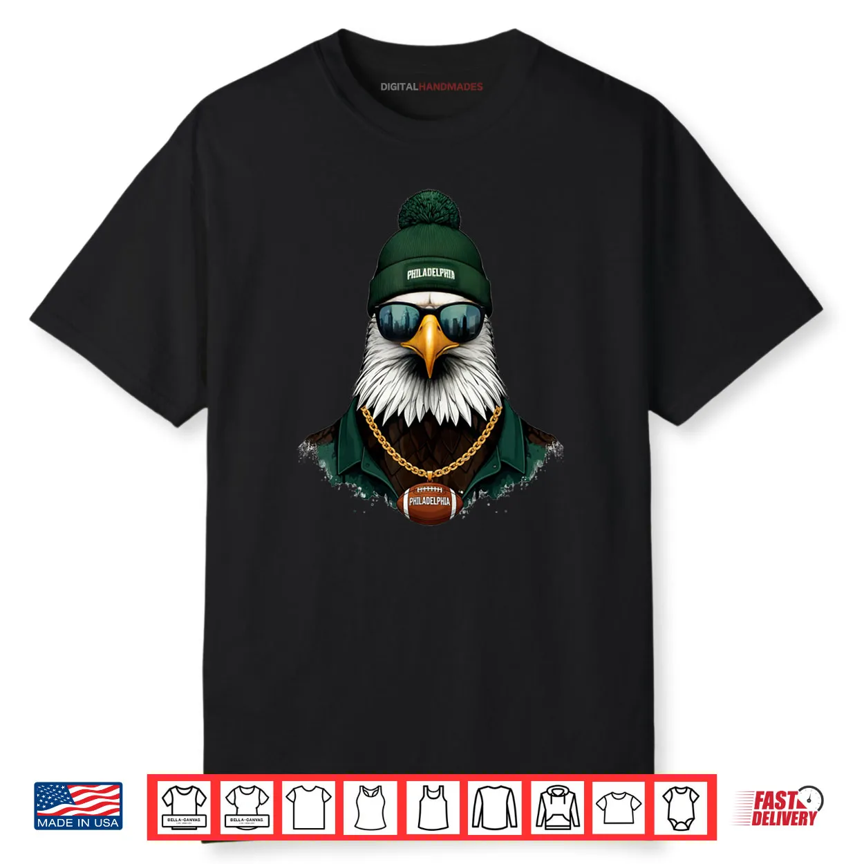 Cool Face Eagles with Sunglasses Eagles Flying Bird Shirt