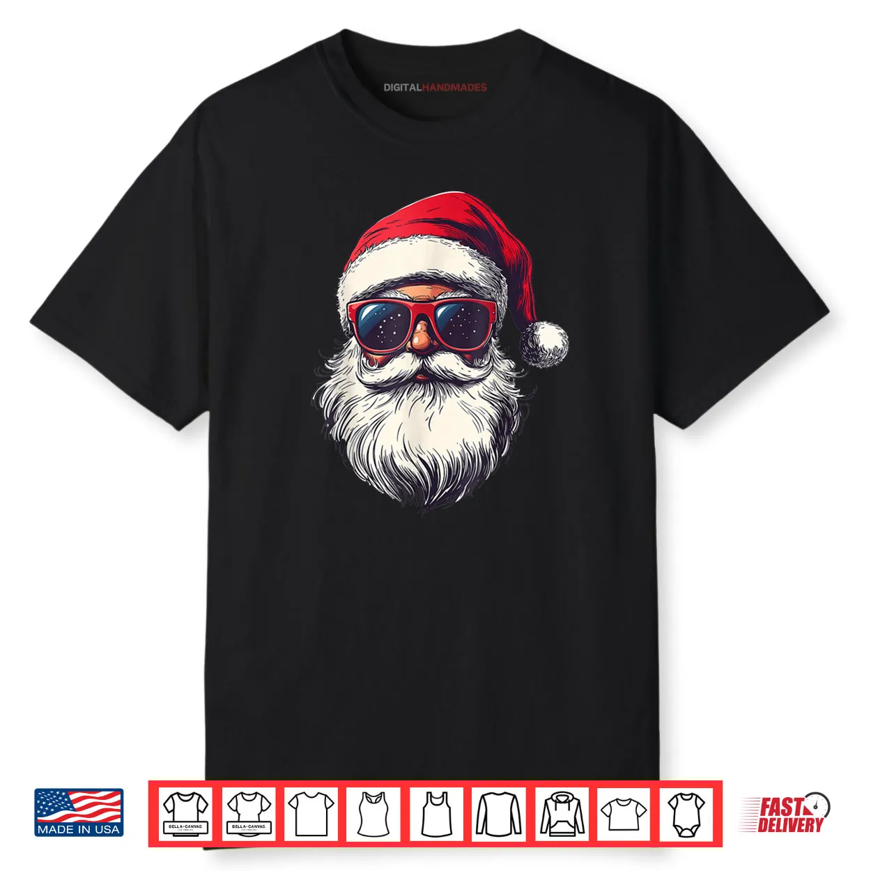 Cool Santa Claus Face Retro Sunglasses Christmas Shirt