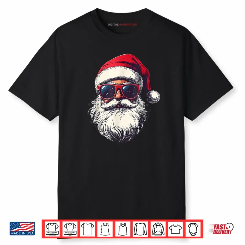 Cool Santa Claus Face Retro Sunglasses Christmas Shirt