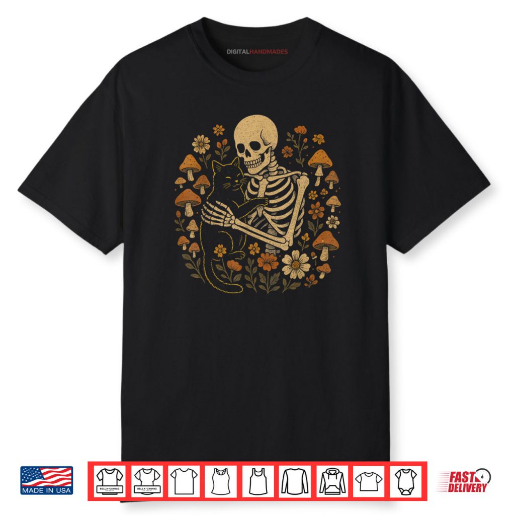 Cottagecore Aesthetic Floral Mushroom Skeleton Hugging Cat Shirt 1 Cottagecore Aesthetic Floral Mushroom Skeleton Hugging Cat Shirt