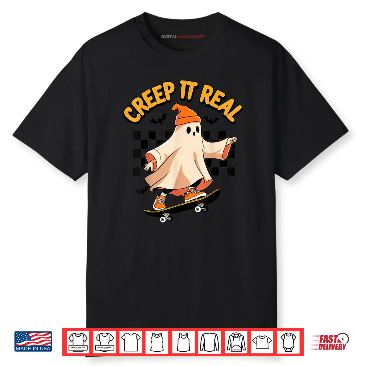 Creep It Real Spooky Ghost Skateboard Halloween Costume Shirt