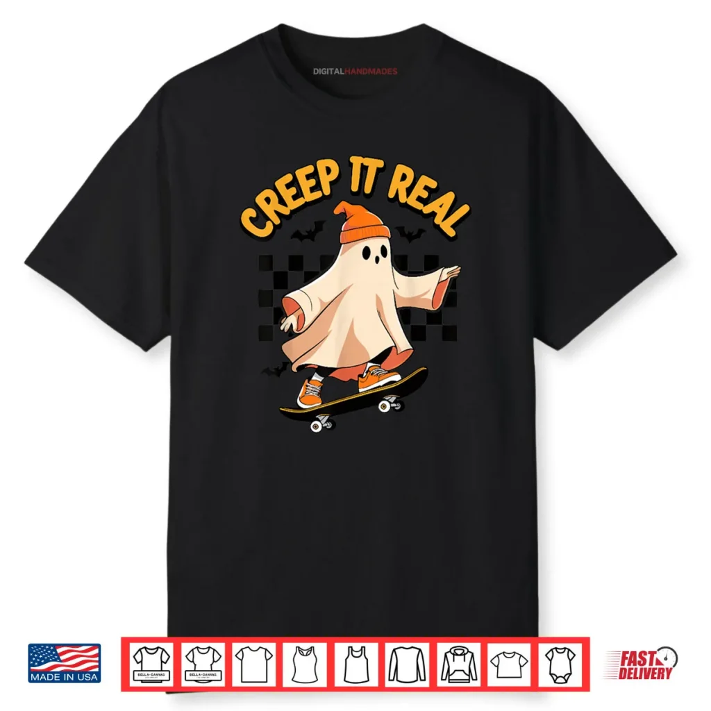 Creep It Real Spooky Ghost Skateboard Halloween Costume Shirt 1 Creep It Real Spooky Ghost Skateboard Halloween Costume Shirt