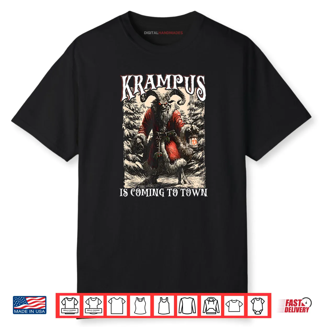 Creepmas Krampus is Coming to Town Dark Humor Xmas Shirt
