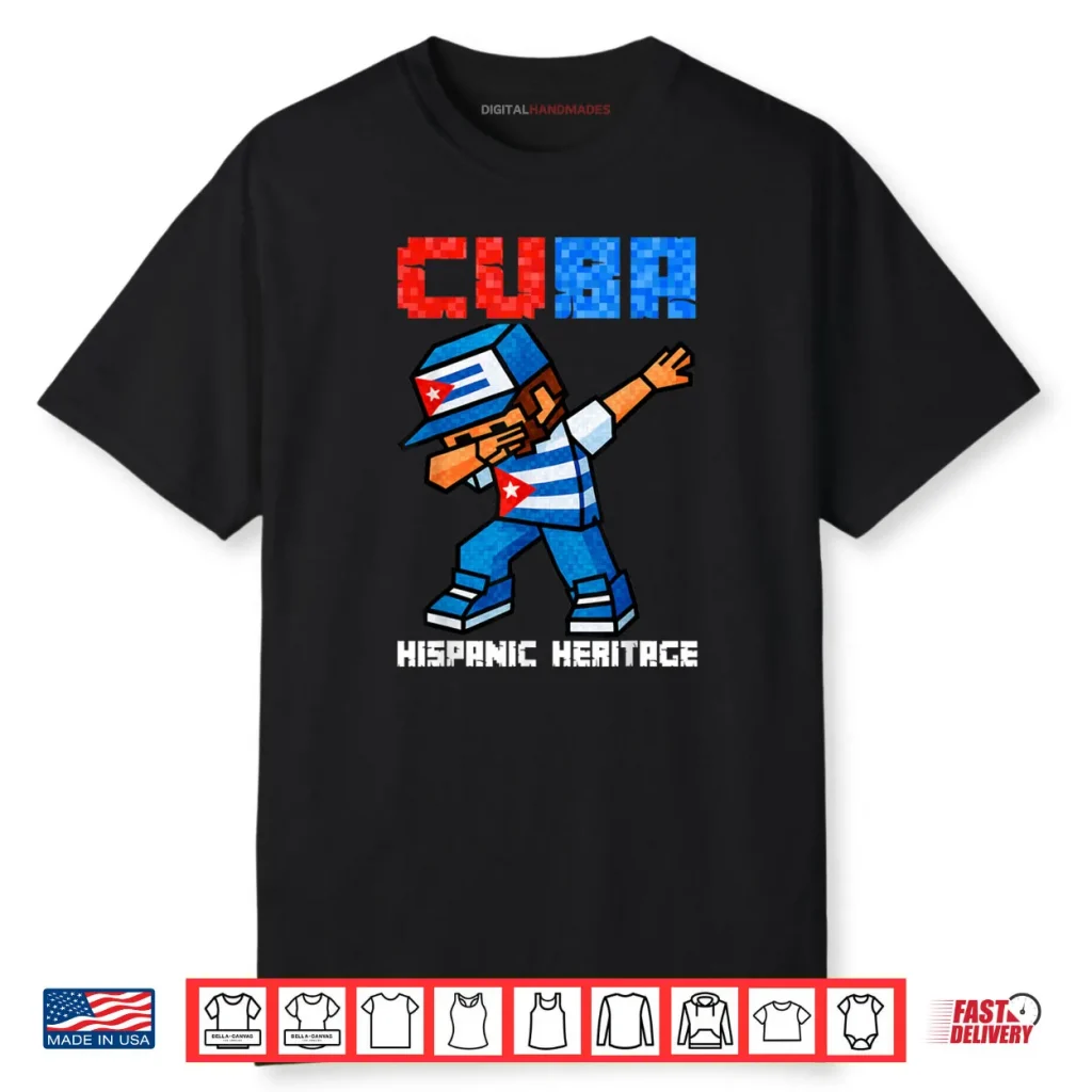 Cuba Dabbing Boys Game Pixel Hispanic Heritage Cuban Shirt