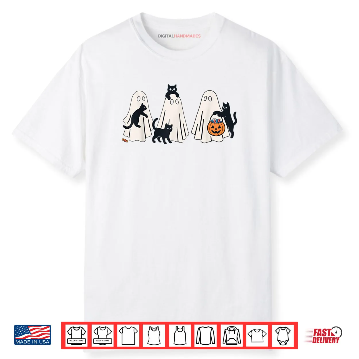 Cute Black Cats and Ghosts Funny Halloween Costume Shirt