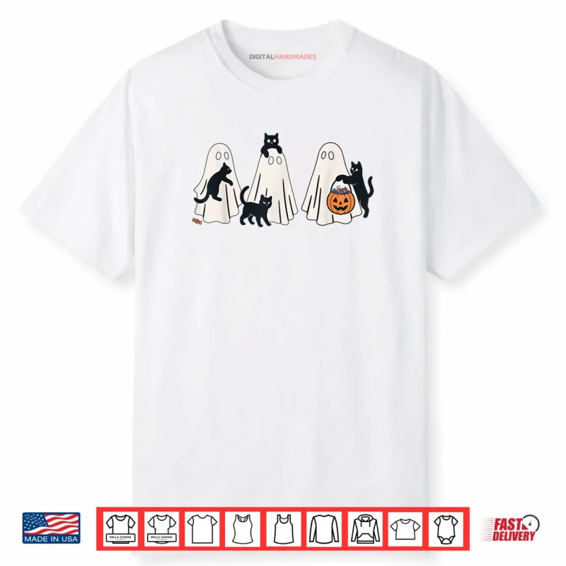 Cute Black Cats and Ghosts Funny Halloween Costume Shirt