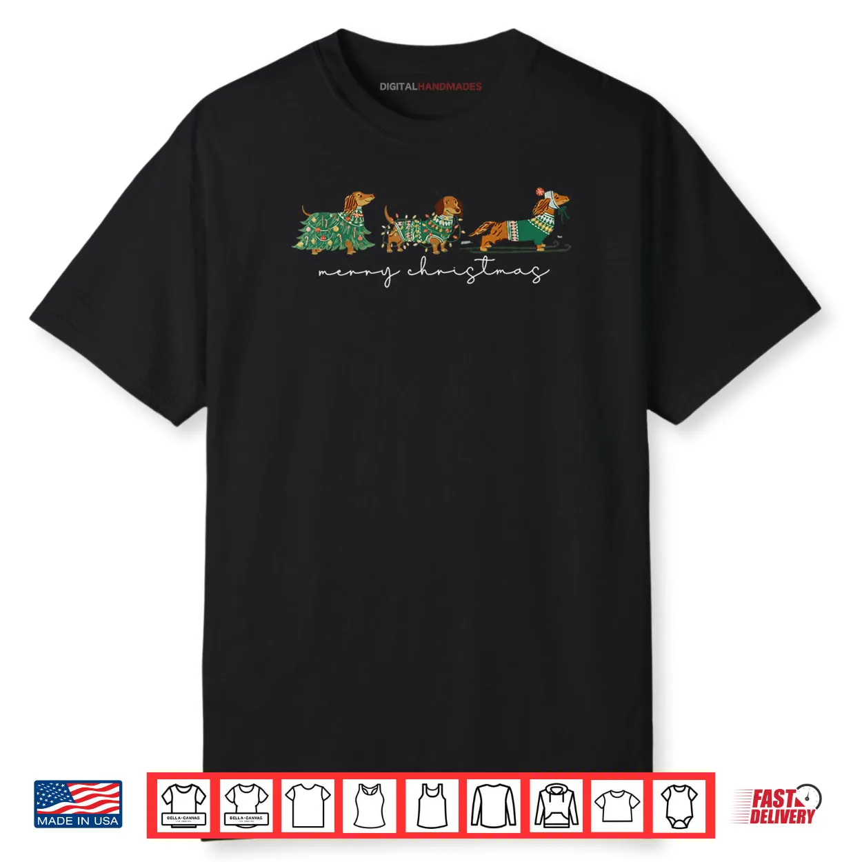 Cute Dachshund Merry Christmas Weiner Dog Lover Xmas Pajamas Shirt