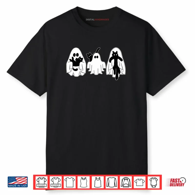 Cute Ghosts Holding Black Cats Halloween Costume Day Shirt