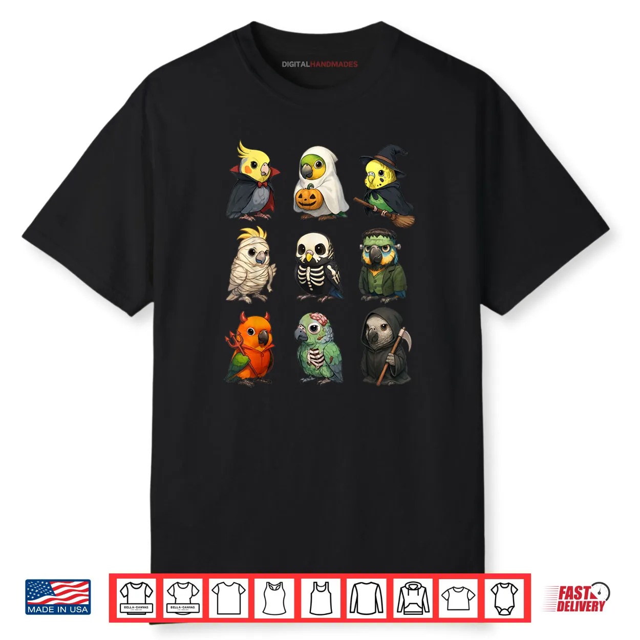 Cute Parrot Birds Witch Boo Zombie Halloween Shirt