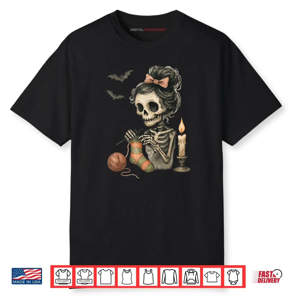 Cute Skeleton Knitting Crochet Yarn Halloween Shirt