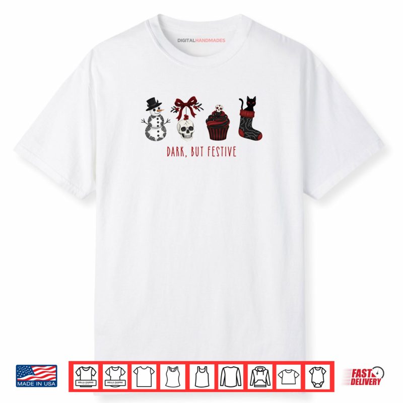 Dark But Festive Goth Black Cat Spooky Christmas Shirt