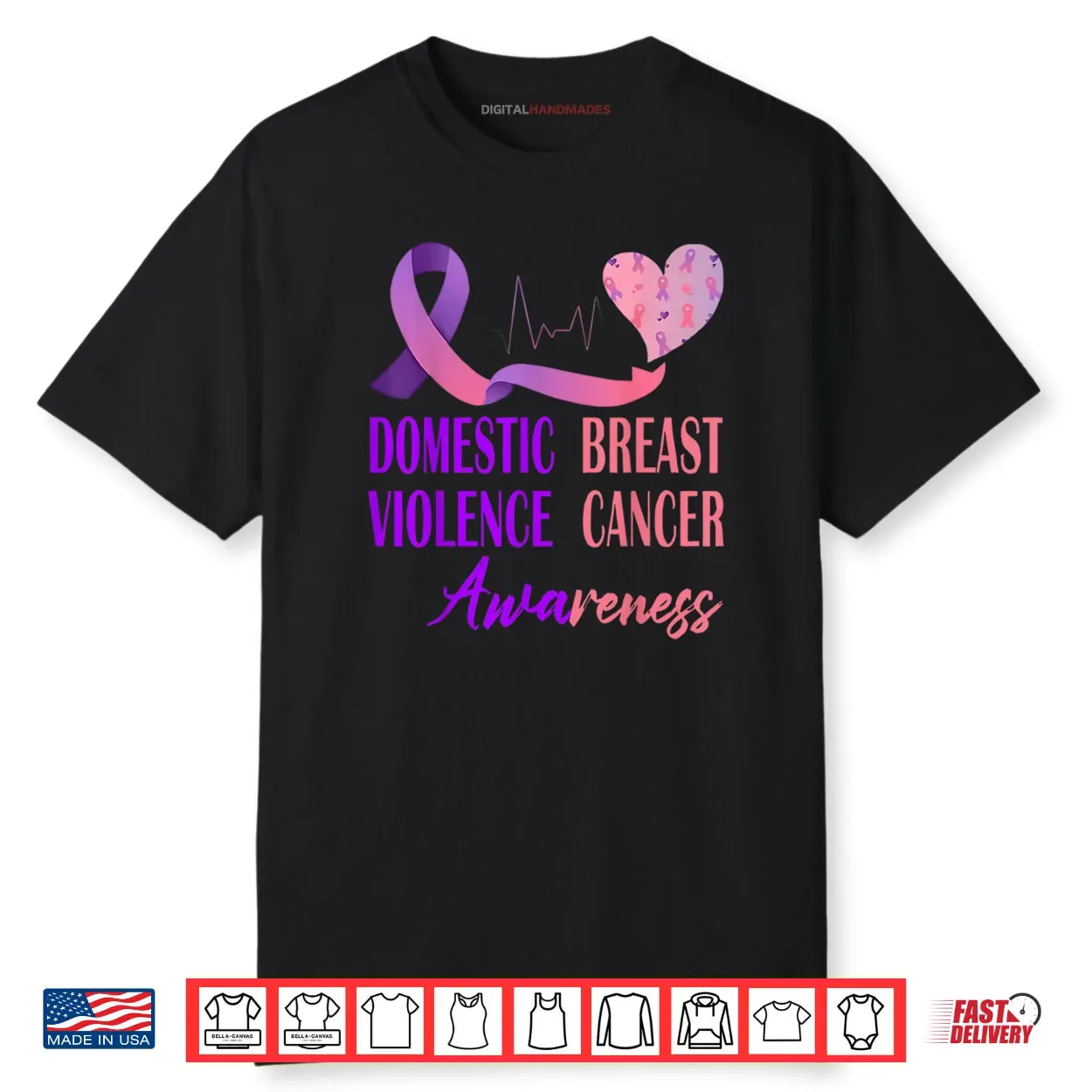 Domestic Violence Breast Cancer Awareness Heartbeat Ribbon Shirt