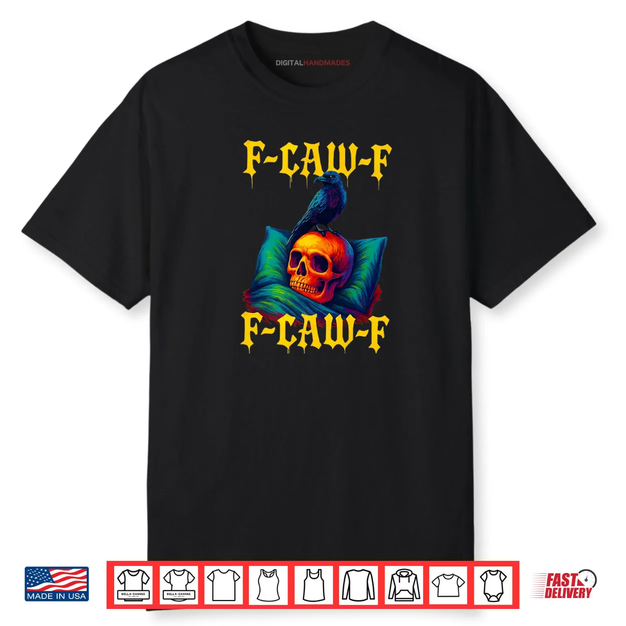 F CAW F Funny Halloween Skull & Crow Shirt