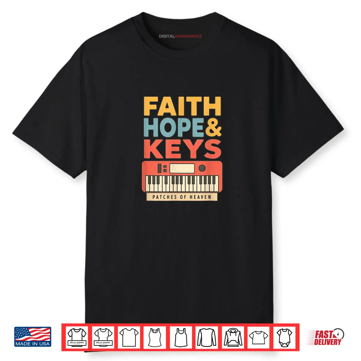 Faith Hope & Keys Christian Musician Worship Keyboard Shirt
