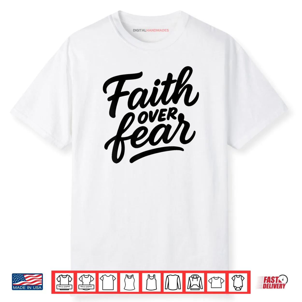 Faith Over Fear Hand Drawn Christian Encouragement Art Shirt