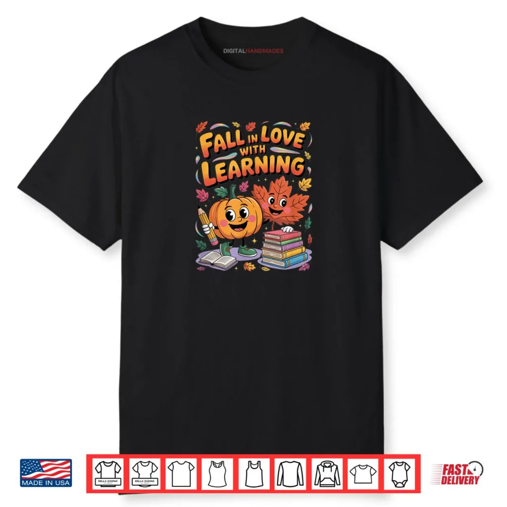Fall in Love with Learning Autumn Pumpkin Teacher Kids Shirt 1 Fall in Love with Learning Autumn Pumpkin Teacher Kids Shirt