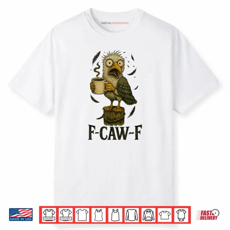 FCawF Vintage Seagull Funny Tired Bird Drinking Coffee Shirt