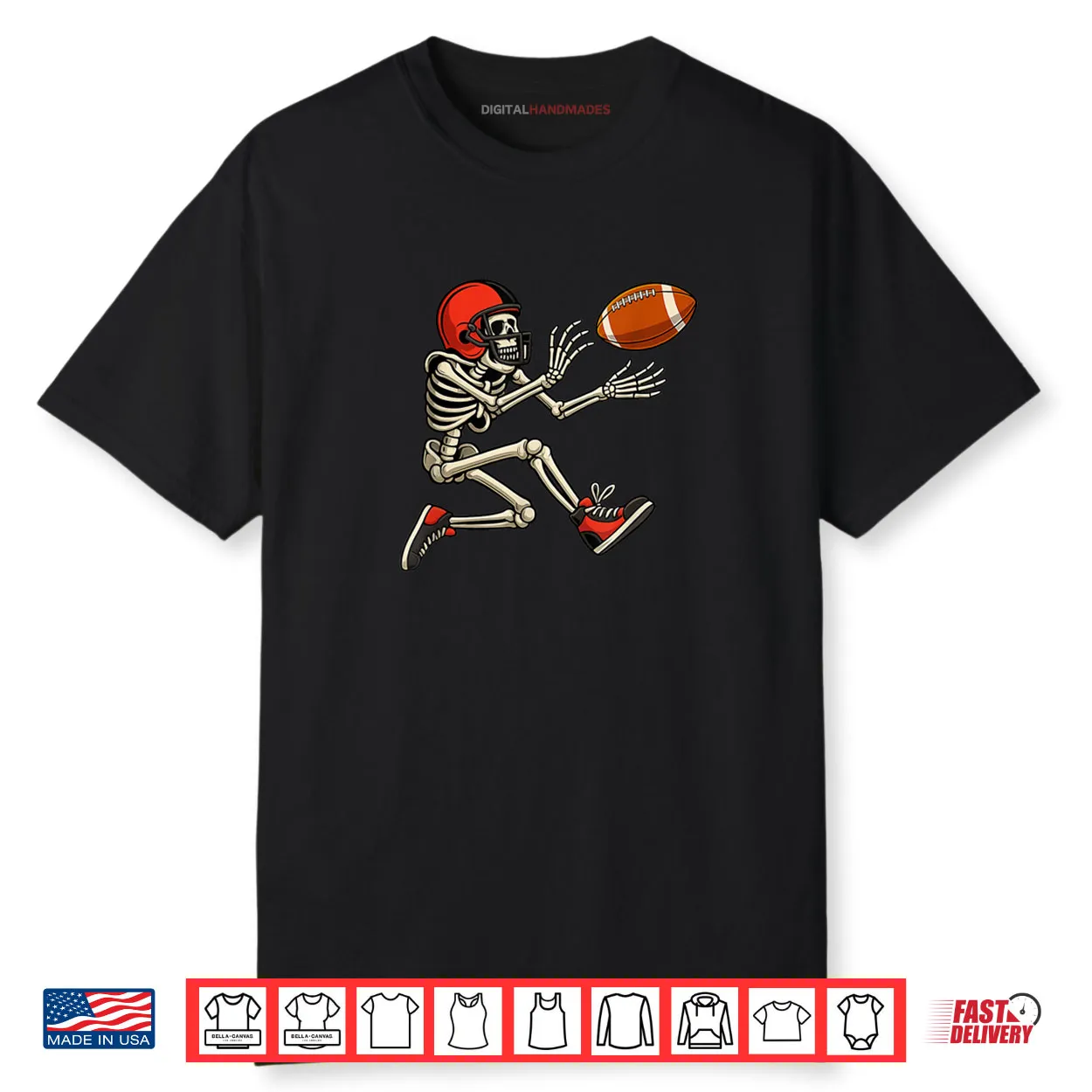 Football Skeleton Catching a Football Gifts Funny Halloween Shirt