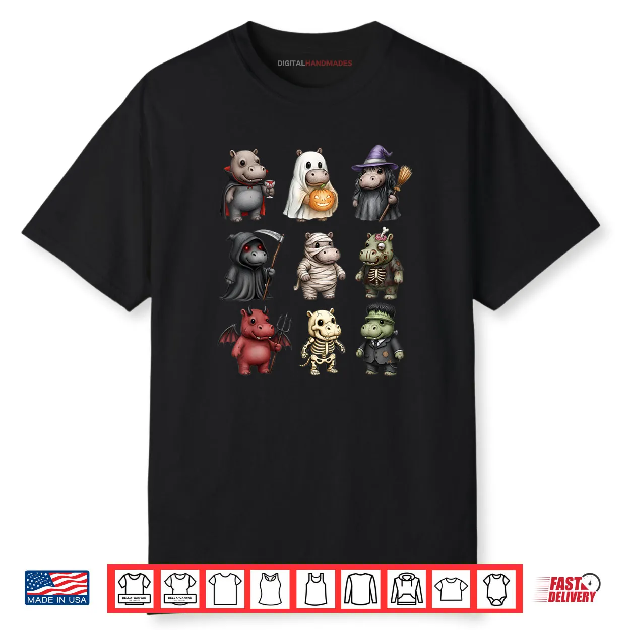 Funny Hippo Ghost Witch Zombie Halloween Costume Shirt