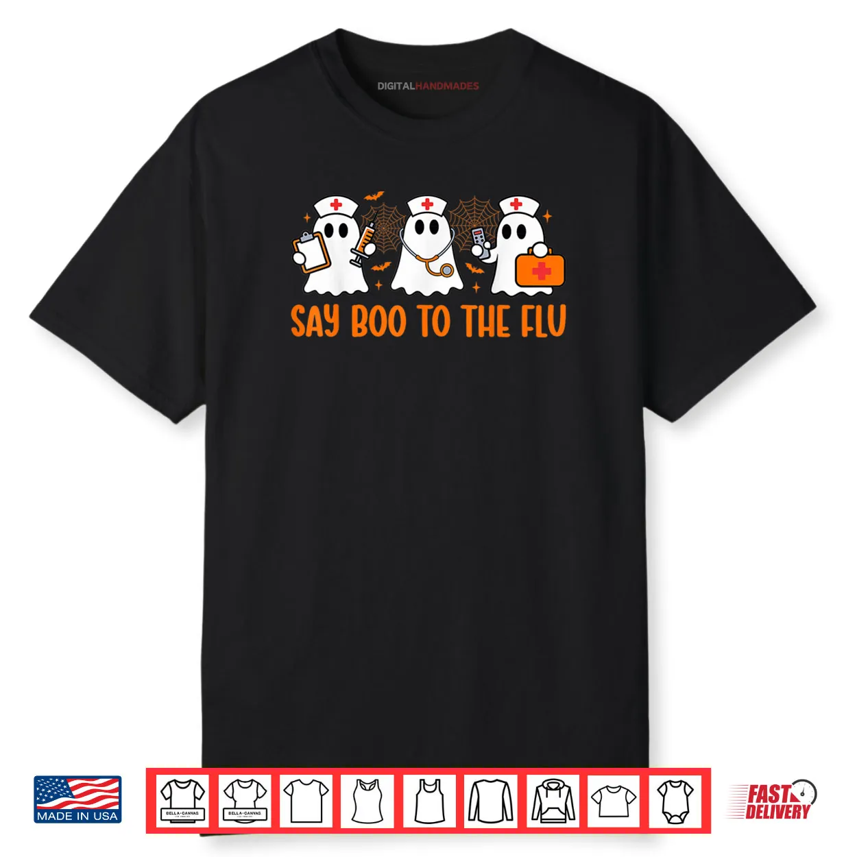 Funny Nurse Ghost Halloween Vaccine Say Boo to The Flu Shirt