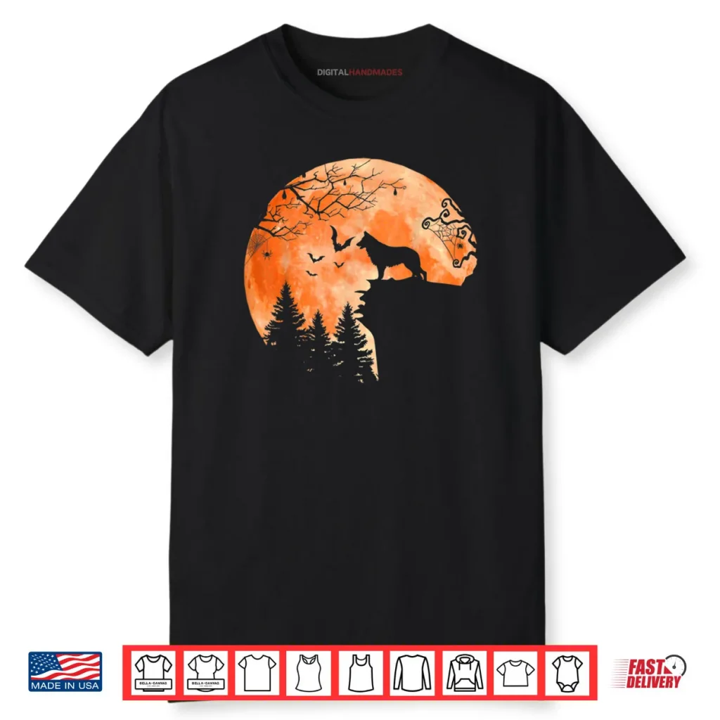 German Shepherd and Moon Silhouette Dog Lover Halloween Shirt 1 German Shepherd and Moon Silhouette Dog Lover Halloween Shirt