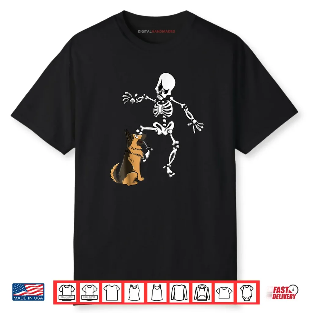 German Shepherd Biting Skeleton Leg Halloween Shirt 1 German Shepherd Biting Skeleton Leg Halloween Shirt