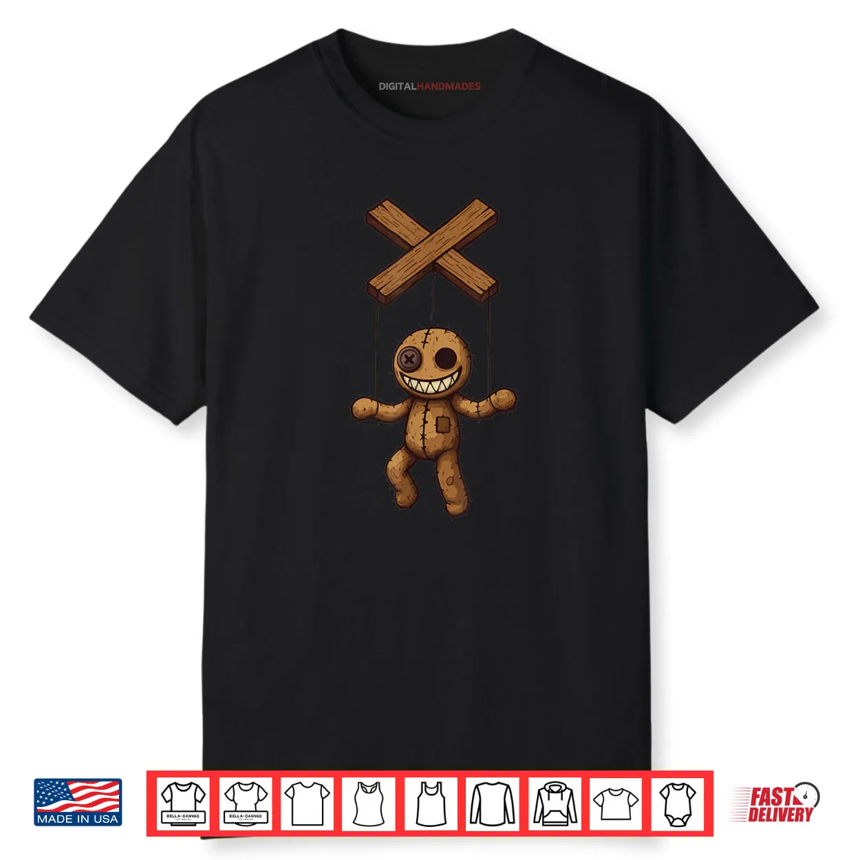 Grimstring Spooky Playful Puppet Marionette Cartoon Shirt