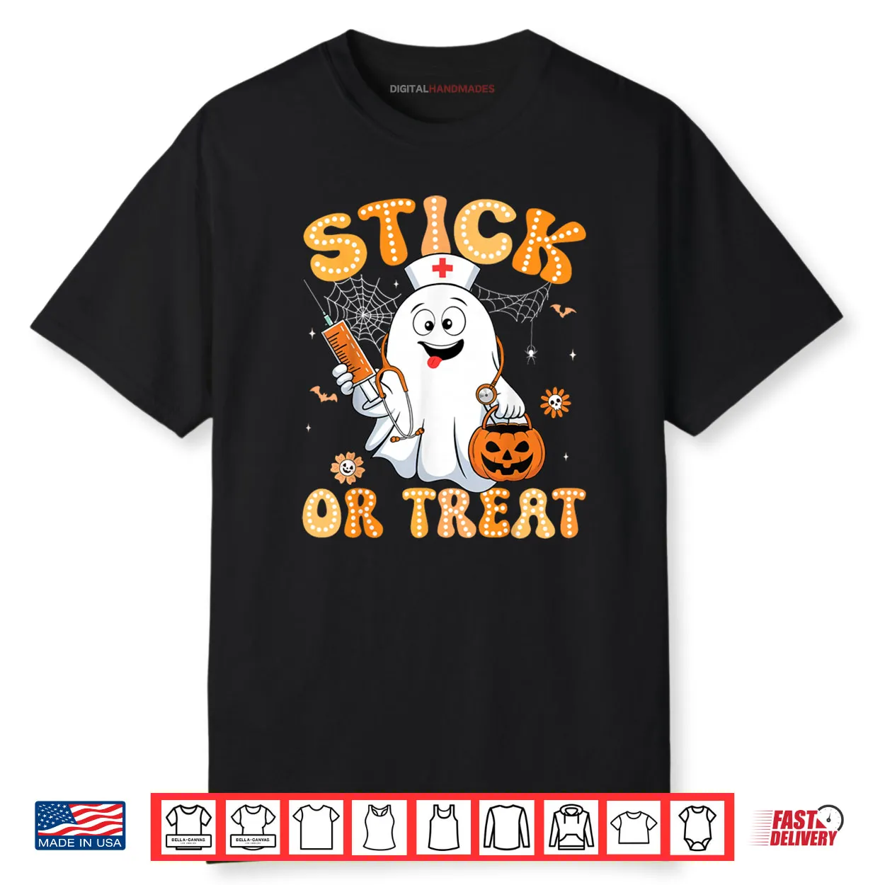Groovy Stick or Treat Funny Halloween Costume Nurse Shirt