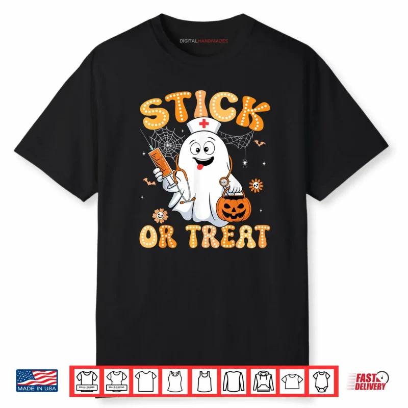Groovy Stick or Treat Funny Halloween Costume Nurse Shirt