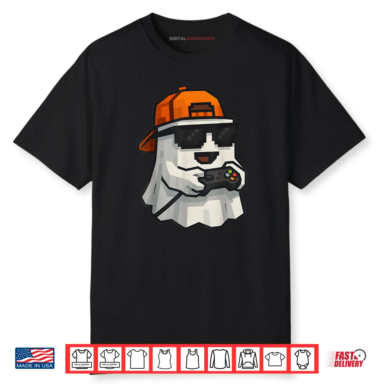 Halloween Ghost Gamer Funny Pixel Video Gaming Shirt