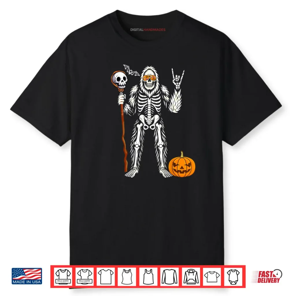 Halloween Skeleton Bigfoot Rock Pumpkin Skull Shirt