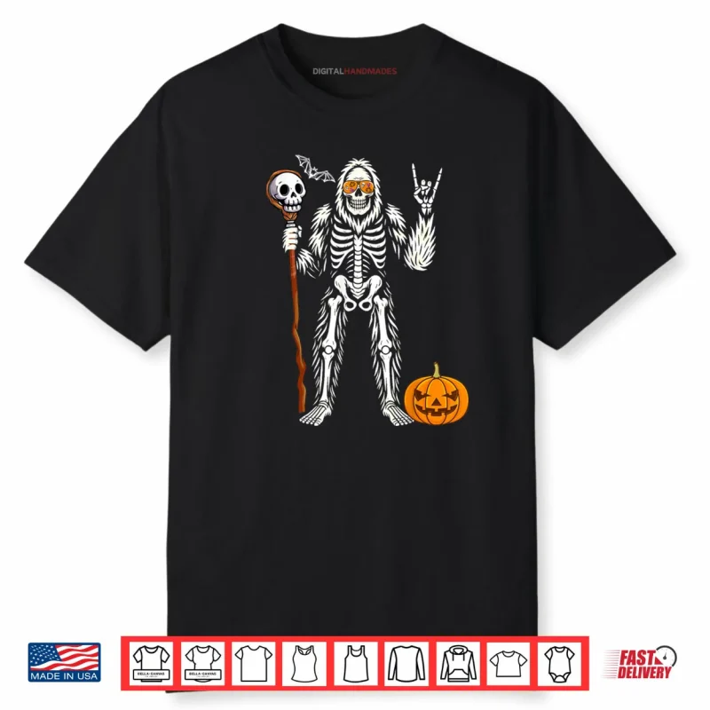 Halloween Skeleton Bigfoot Rock Pumpkin Skull Shirt