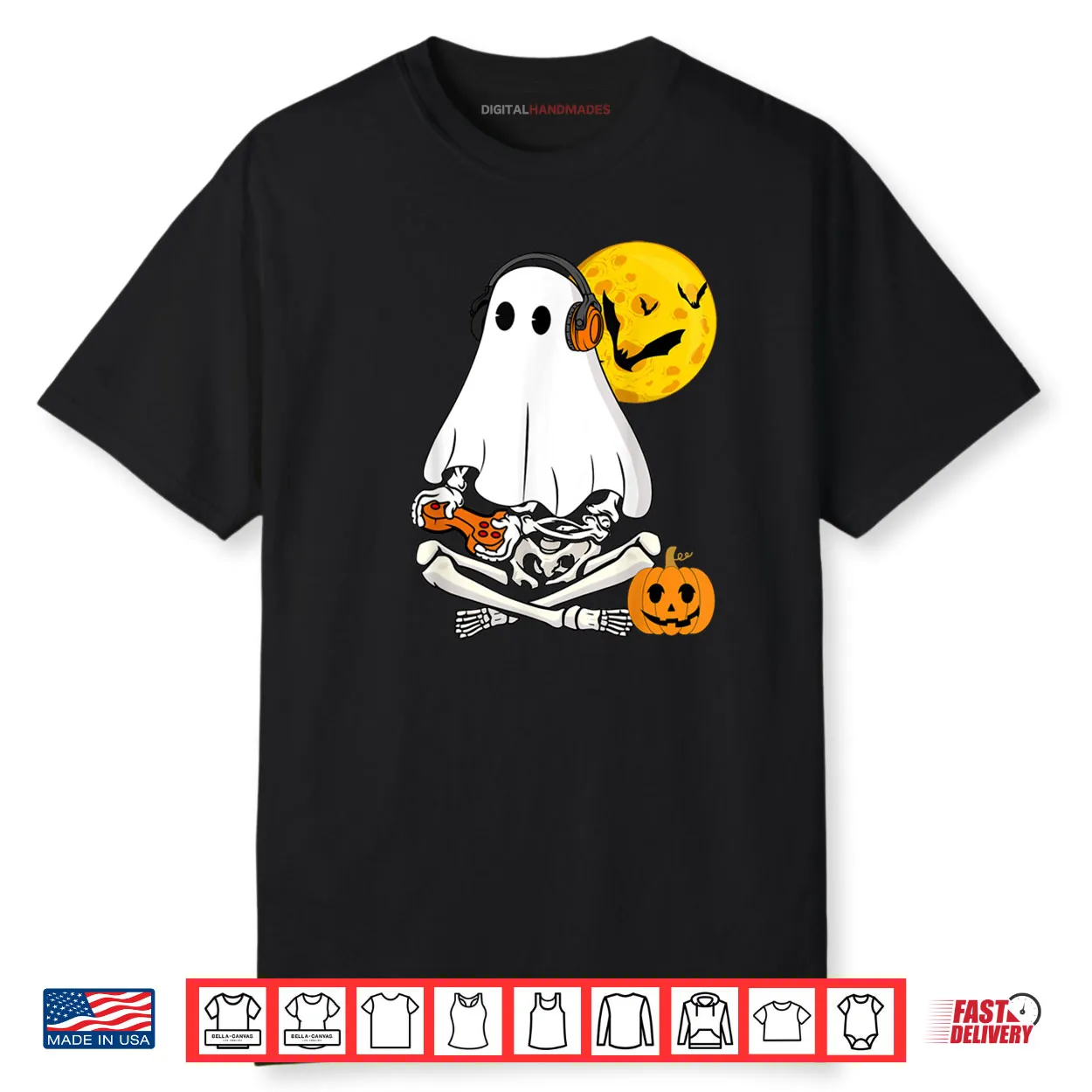 Halloween Skeleton Ghost Gamer Scary Pumpkin Shirt