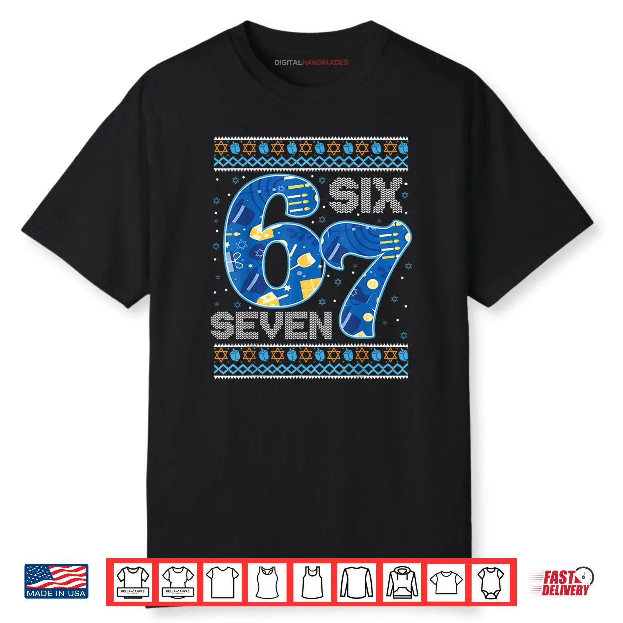 Hanukkah 67 Six Seven 67 Meme Jewish Menorah Chanukah Pajama Shirt