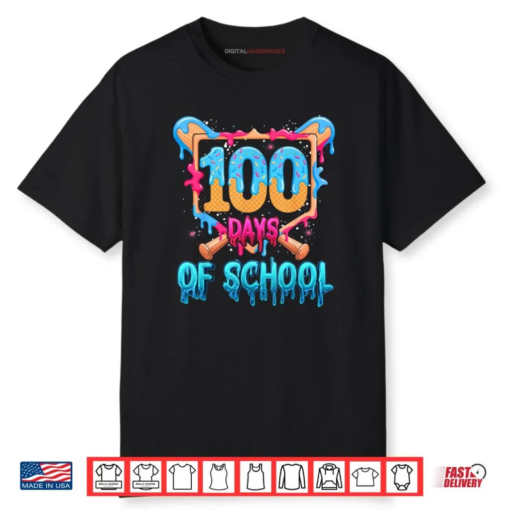 Happy 100 Days of School Baseball Drip 100th Day of School Shirt