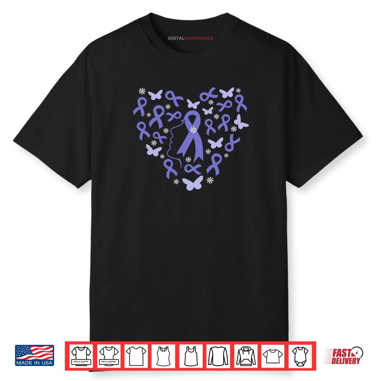 Heart Woman Support Stomach Cancer Warrior Periwinkle Ribbon Shirt