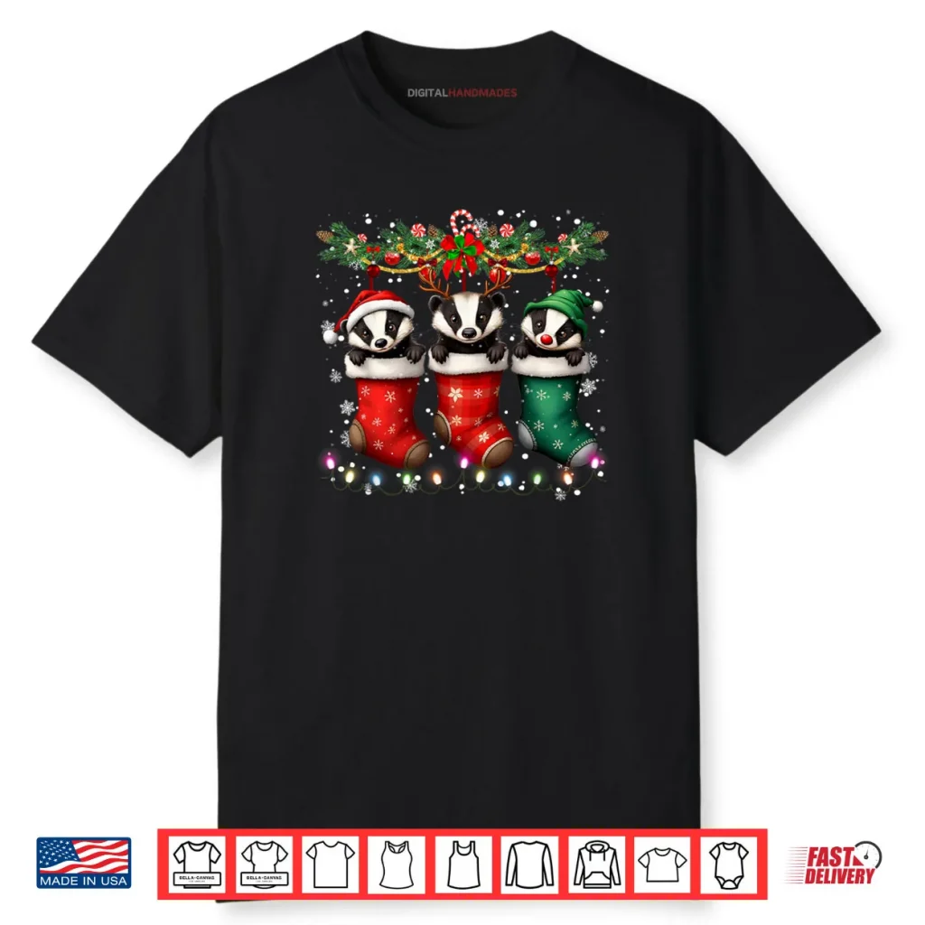 Honey Badger in Christmas Socks Lights Honey Badger Xmas Shirt 1 Honey Badger in Christmas Socks Lights Honey Badger Xmas Shirt