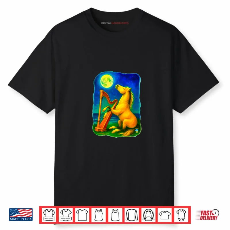 Horse Lovers Musical Hoodie Moon Harp Fantasy Art Shirt