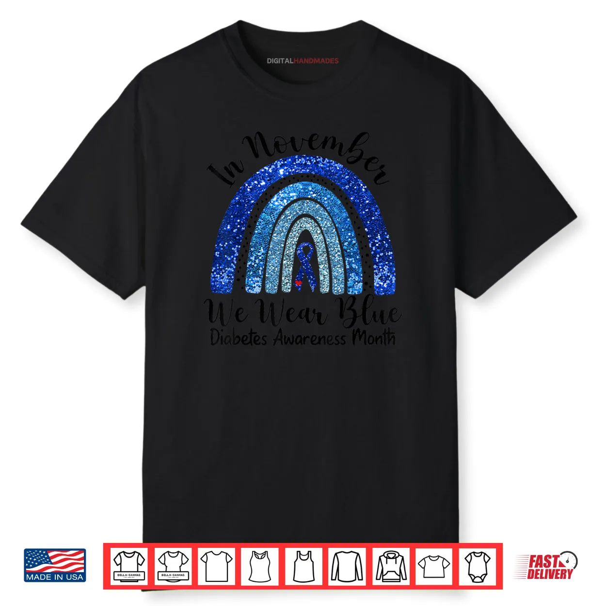 In November We Wear Blue Rainbow Diabetes Awareness Month Shirt
