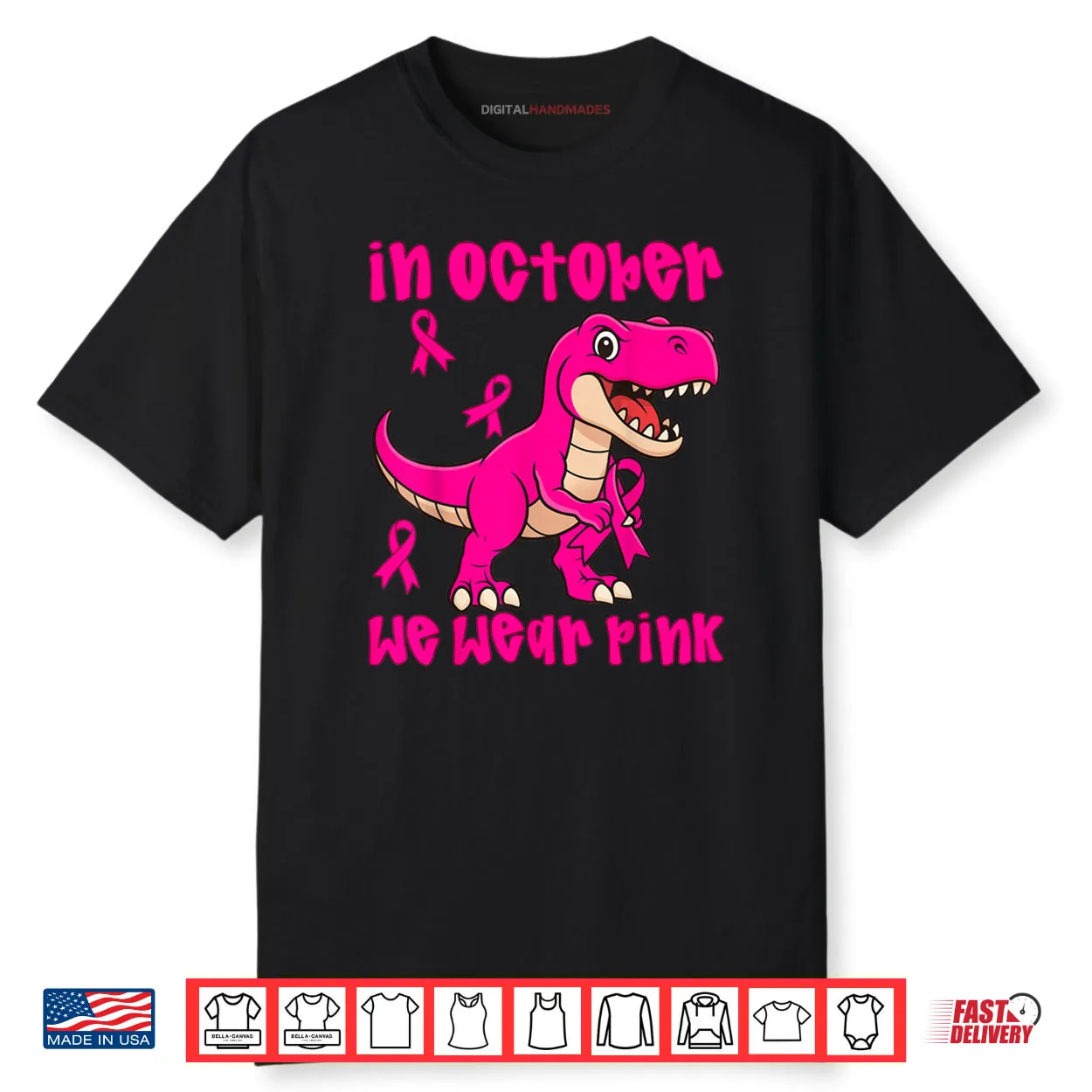 In October We Wear Pink Breast Cancer Trex Shirt