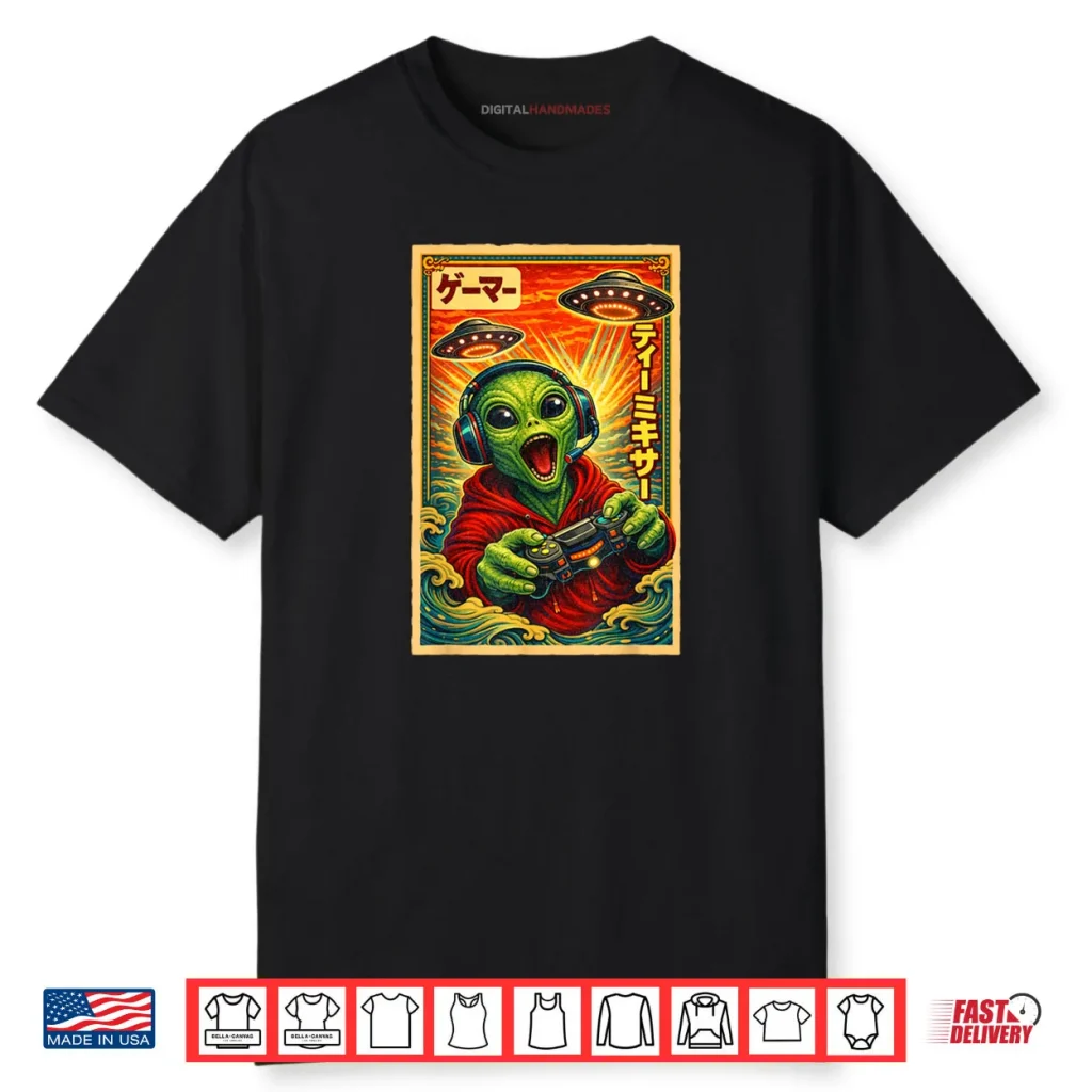 Japanese Retro Vintage UFO Alien Gamer Shirt