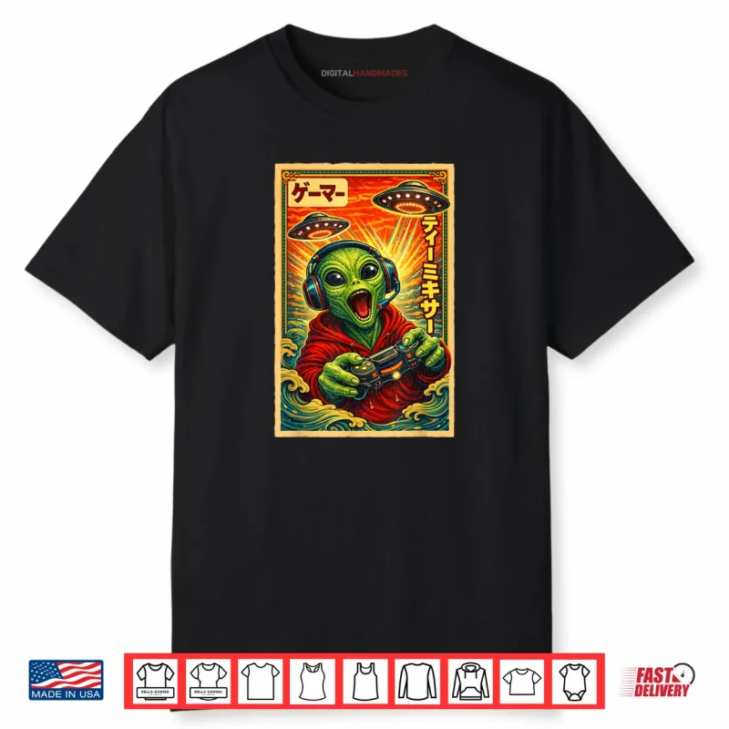 Japanese Retro Vintage UFO Alien Gamer Shirt