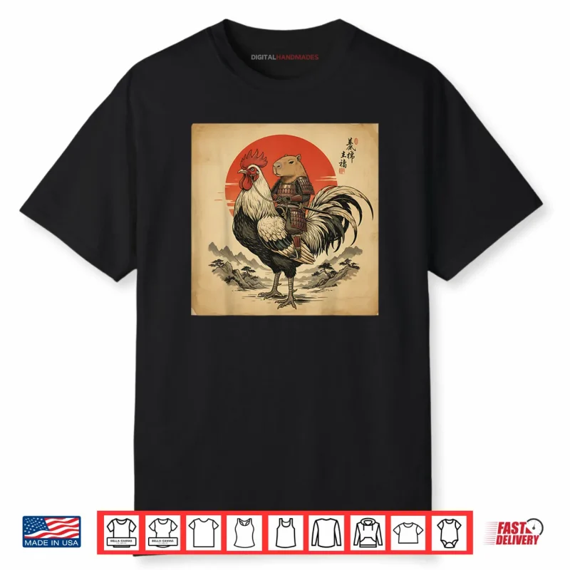 Japanese Samurai Capybara Rooster Chicken Anime Shirt