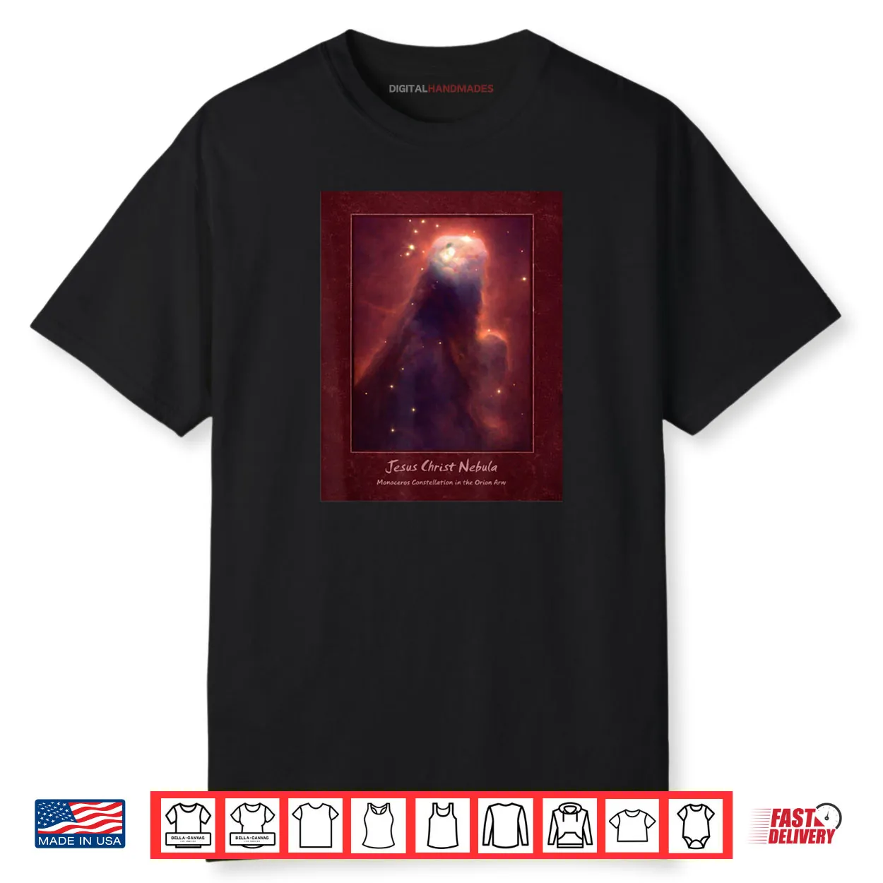 Jesus Christ Nebula Monoceros Constellation Orion Burgundy Shirt