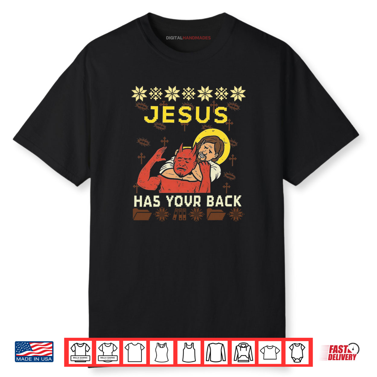 Jesus Has Your Back Funny Christmas Ugly Shirt