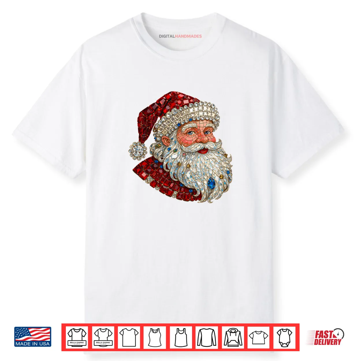 Jeweled Glam Santa Sparkle Christmas Shirt