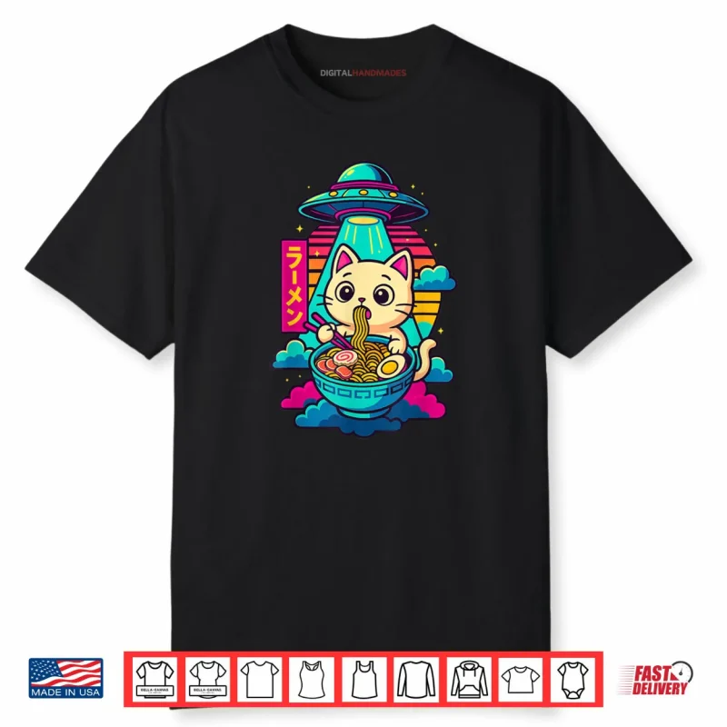 Kawaii Cat Alien UFO Ramen Graphic Japanese Anime Shirt