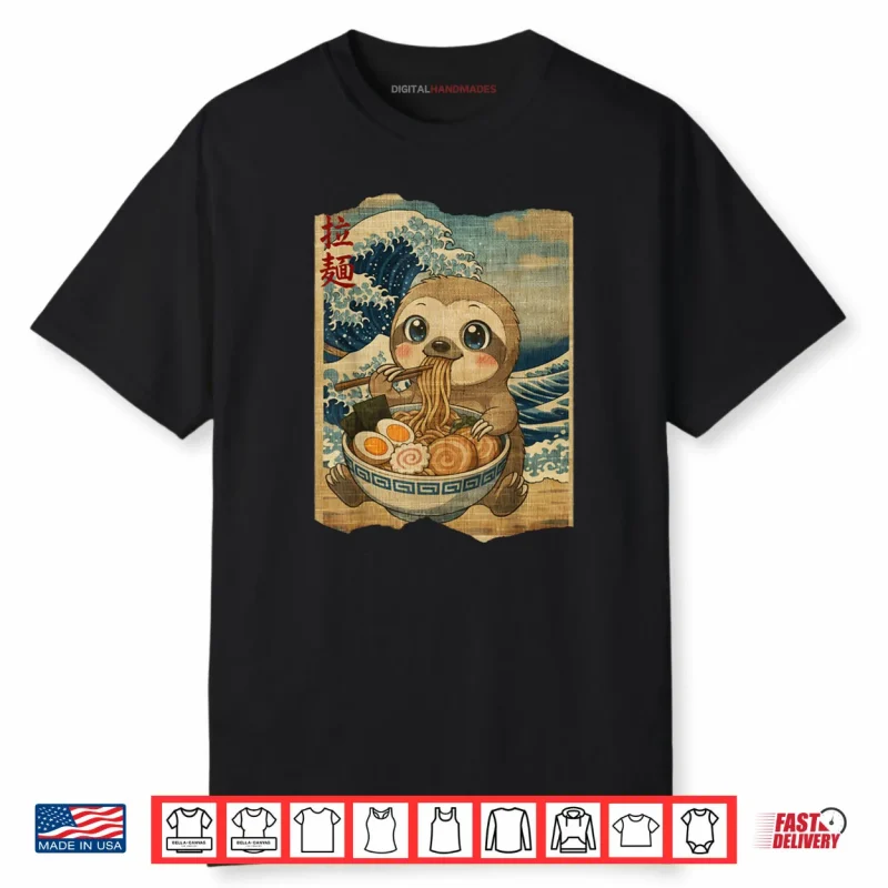 Kawaii Sloth Ramen Noodle Bowl Japanese Wave Shirt